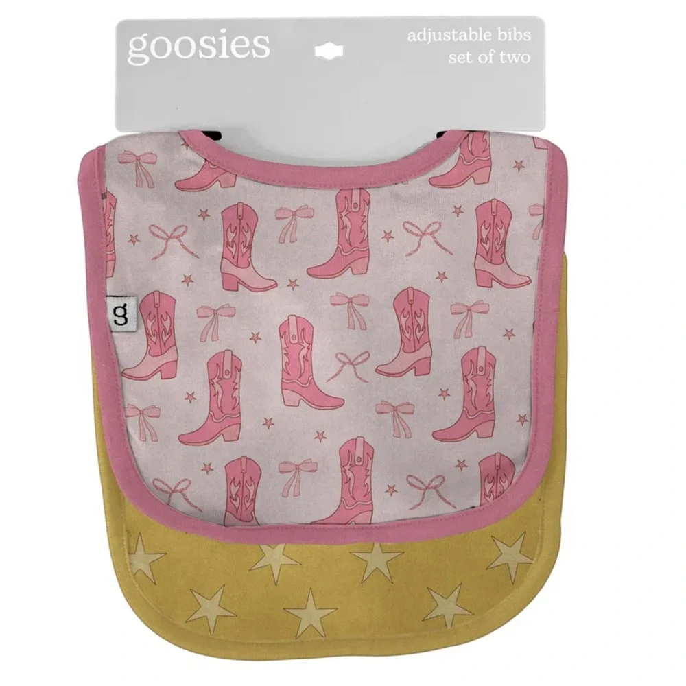 Set of 2 Goosie Baby Burp Cloths - Pink Cowboy Boot & Yellow Star Designs